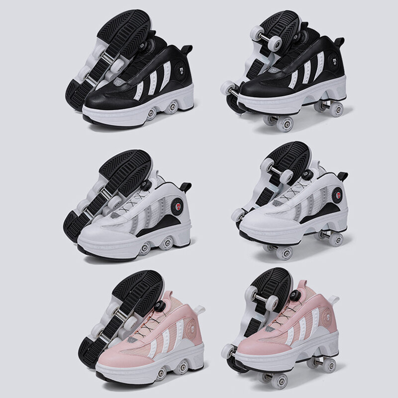 Women Breathable Sport Shoes Running Shoes Casual Roller Skate Shoes 4 Wheels