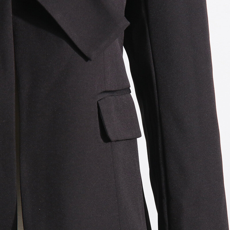 Blazer à simple boutonnage pour femme, veste noire imbibée, col croisé irrégulier, manteau formel, dame de bureau, travail d'affaires, 1 pièce