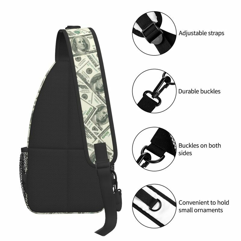 Moda US American Dollar Bill Crossbody plecak na ramię mężczyźni banknoty wzór torba na klatkę piersiową na ramię do podróży