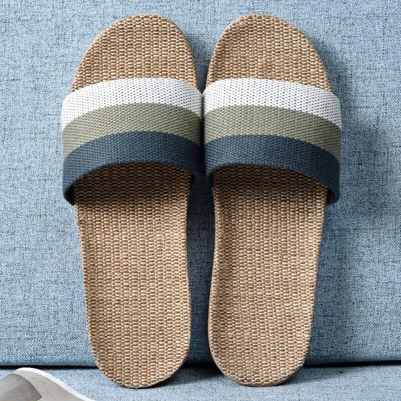 Men Multicolor Flax Slippers Summer Home Shoes Non-slip Indoor Slippers Breather Linen Slides Male Flat Sandals Pantuflas Hombre