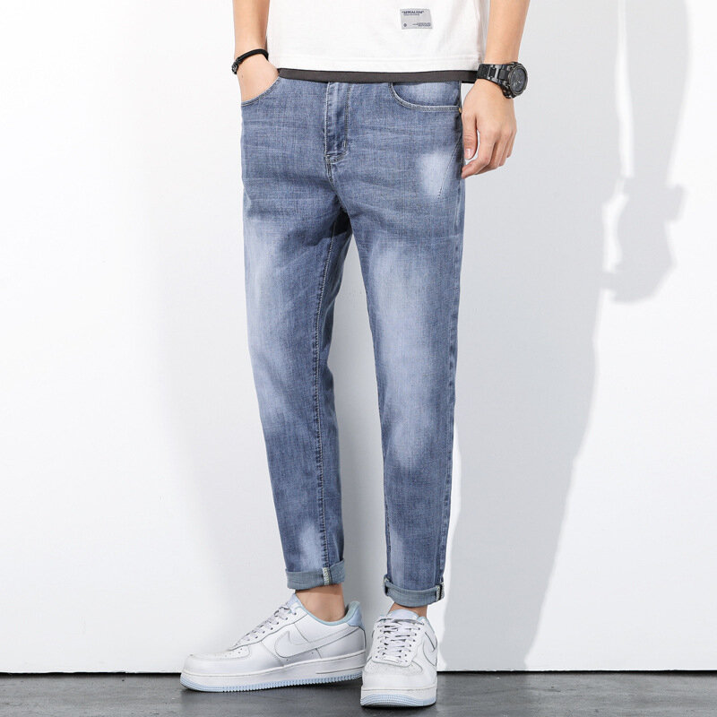 Celana Jeans Pria Warna Katun Kasual Fashion Celana Jeans Sobek Berkualitas Tinggi Panst Slim Fit untuk Pakaian Pria