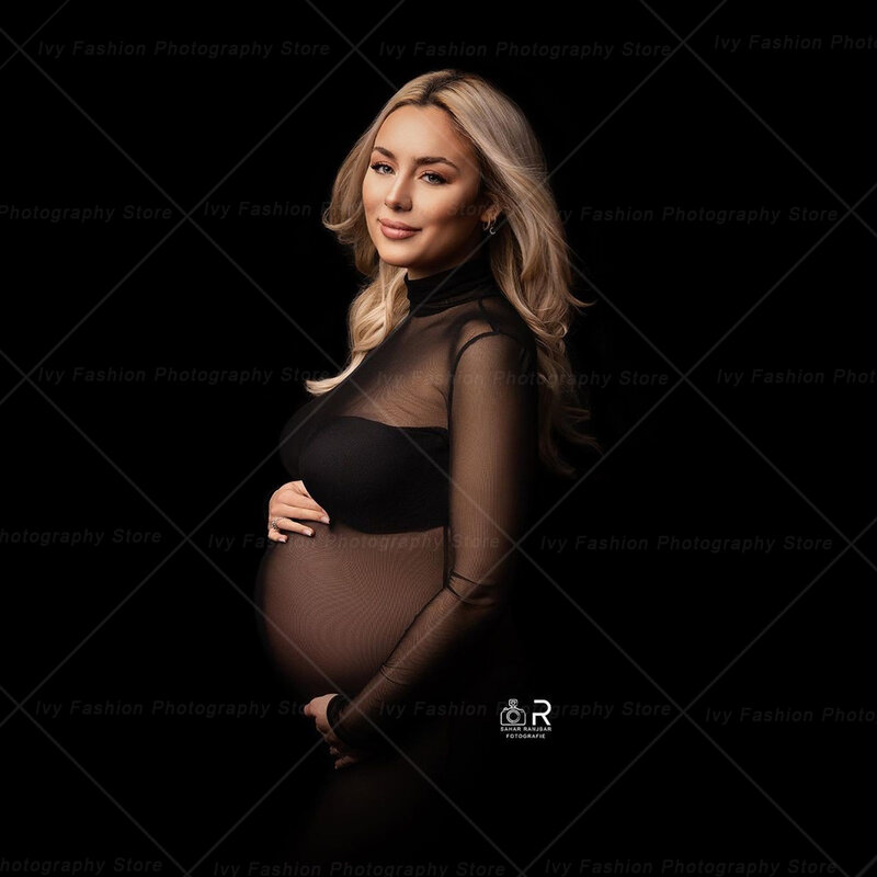 Vestido de malla elástica grande para fotografía de maternidad, ropa Sexy transparente para tomar fotos de mujeres embarazadas