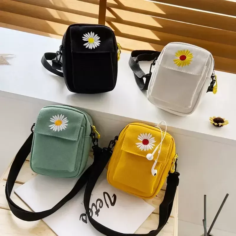 Lab01 Damen Single Shoulder Bag Mode einfarbig lässig Handtasche Outdoor Daisy Canvas Handtasche Umhängetasche