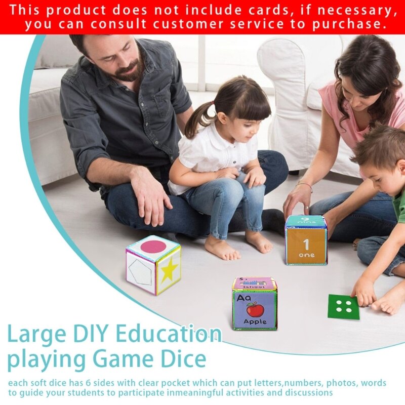 Pocket Dices DIY Education Playing Game Dices Classroom Soft Dices with Clear Pocket Large Teacher Dices Learning Cubes