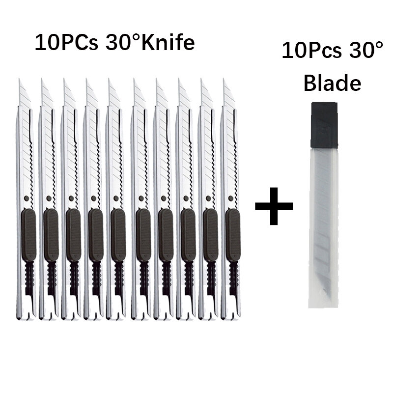 10 sztuk/zestaw nóż introligatorski otworzyć opakowanie, praktyczne sztuka Diy biuro narzędzie do nauki narzędzie papiernicze gilotyna do papieru 10/20 sztuk ostrze opcjonalnie