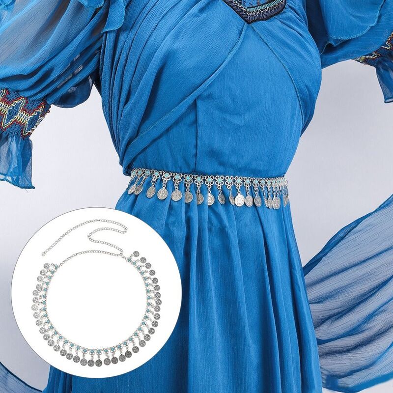 Faja adelgazante Vintage para danza del vientre, cinturón de cadena de Metal con borla de monedas, elegante, a la moda