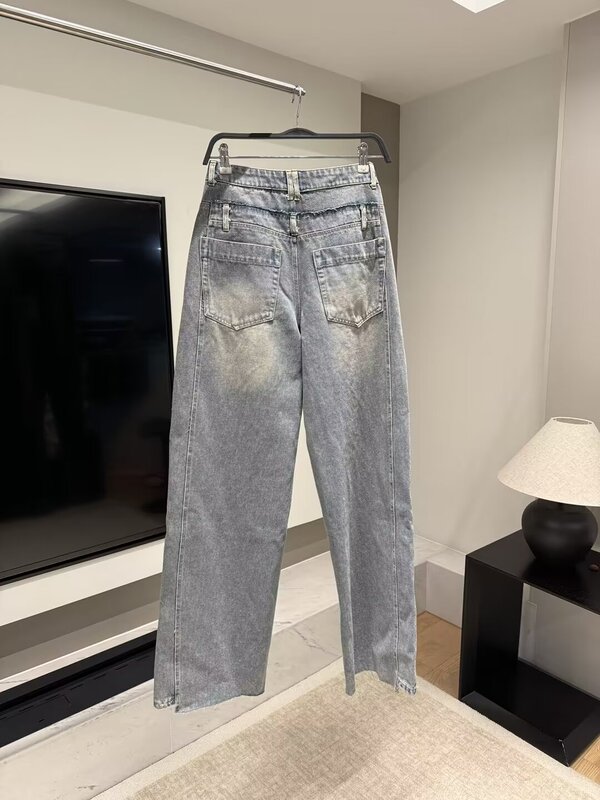 Damski 2024 nowy szykowny modny Joker Casual szerokie nogawki Jeans Retro w połowie talii na zamek spodnie dżinsowe damski Mujer