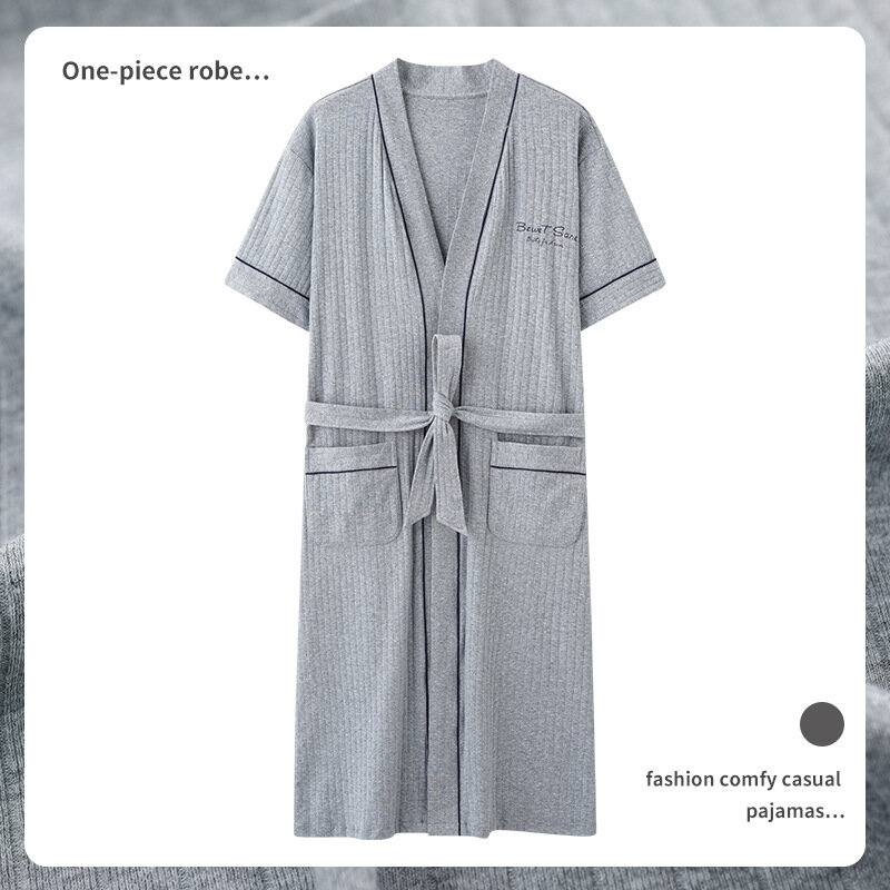 Халат мужской из мягкого хлопка, однотонный банный халат, модная ночная рубашка с коротким рукавом, спа-кимоно, модель 4XL на весну и лето
