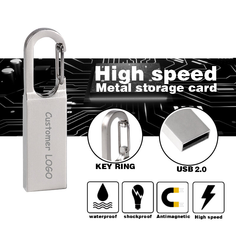 JASTER-High Speed USB Flash Drive, Logotipo personalizado gratuito, Memory Stick, Caneta Prata Personalizada, 16GB, 8GB, 32GB, 64GB, 128GB