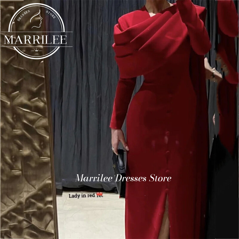 Seksowne suknie wieczorowe czerwone syrenki 2024 plisowane dekolt z długim rękawem suknie ślubne dla kobiet proste guziki suknie na bal maturalny przedsionek
