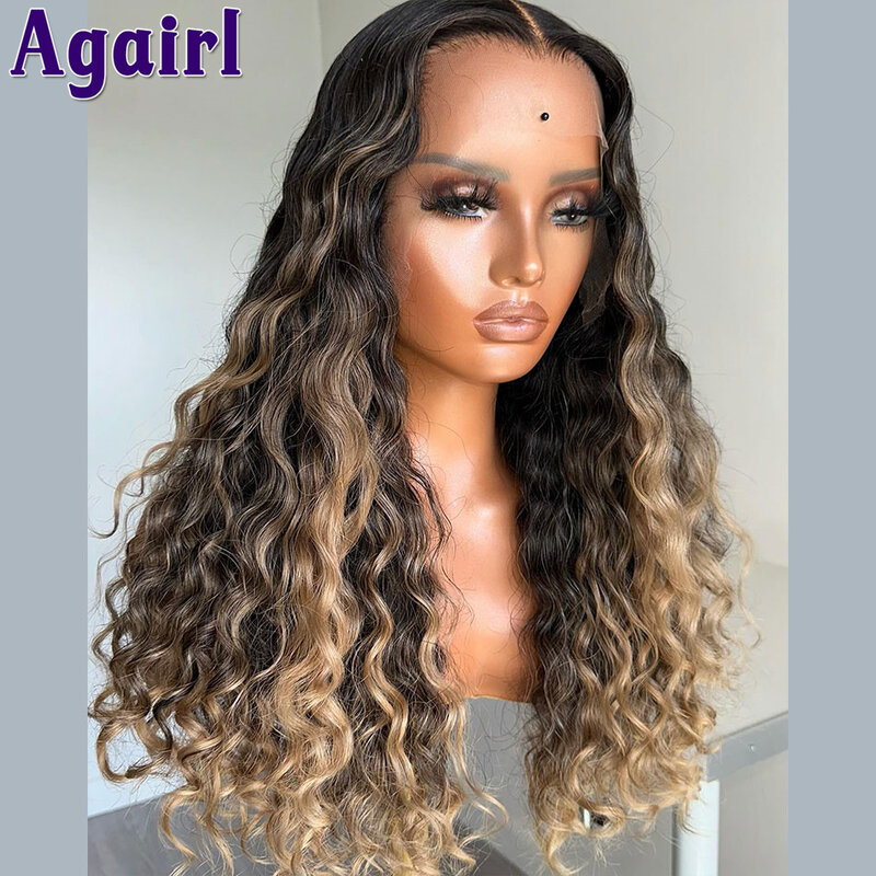 Ombre Blonde Loose Deep Wave Glueless Wig Human Hair Ready To Wear And Go PrePlucked 13X6 13X4 Lace Frontal Curly Wigs For Women