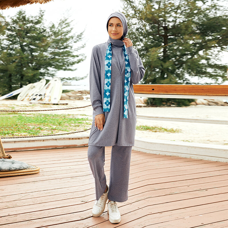 2022 neue Design Muslimischen Sport Tragen Frauen Active 3 stücke Laufende Hijab Sportswear Outdoor Islamischen Modest Aktive Fitnessraum Tragen