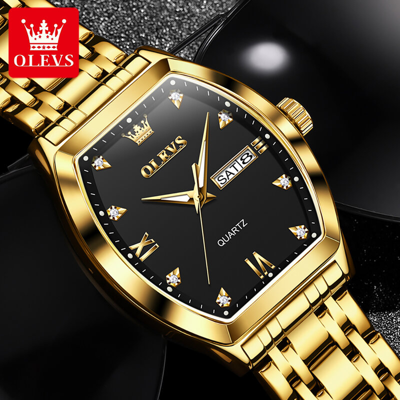ساعة أوليفس-ساعة كوارتز ذهبية فاخرة للرجال ، فولاذ مقاوم للصدأ ، ساعات معصم مقاومة للماء ، علامة تجارية مشهورة