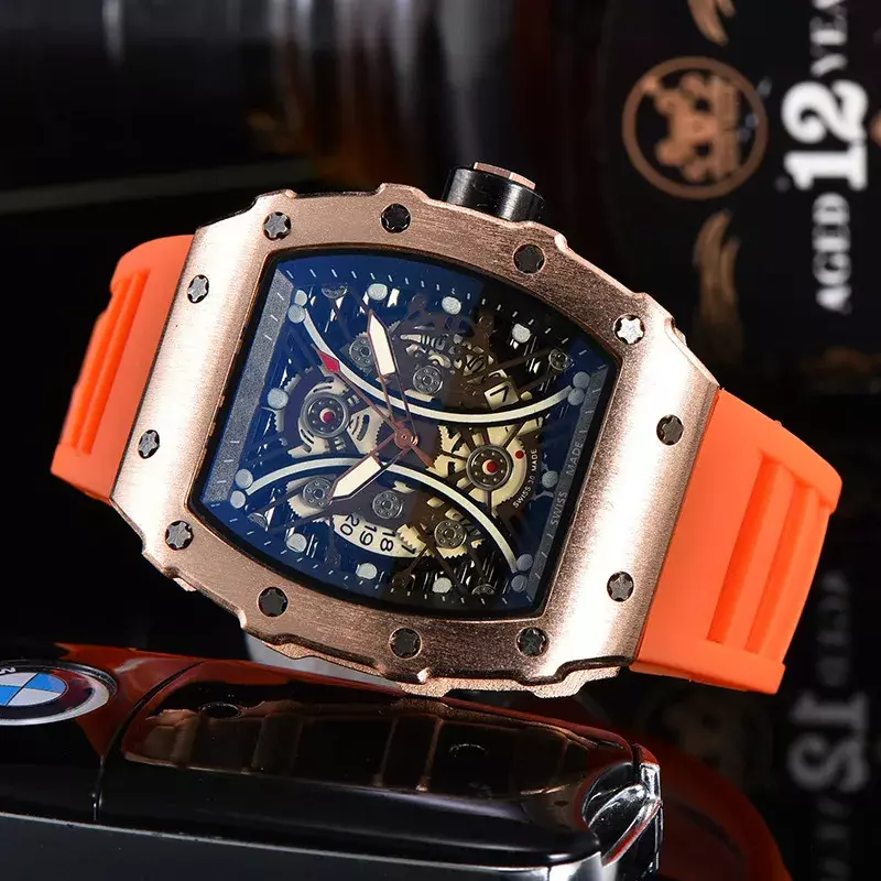 Relógio automático de movimento masculino, RM função completa, borda cerâmica de luxo, marca superior, 3 pinos, impermeável, relógio de quartzo oco, 2022