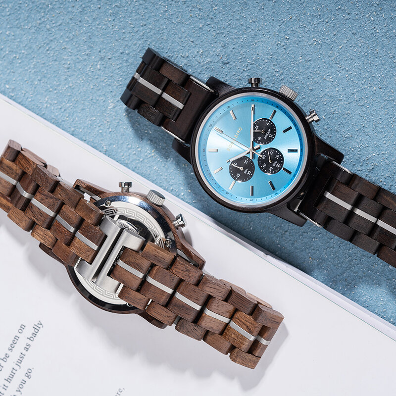 BOBO ptak mężczyźni drewniane zegarki Top luksusowy męski zegarek kwarcowy wielofunkcyjny chronograf z wyświetlanie daty niestandardowy reloj madera