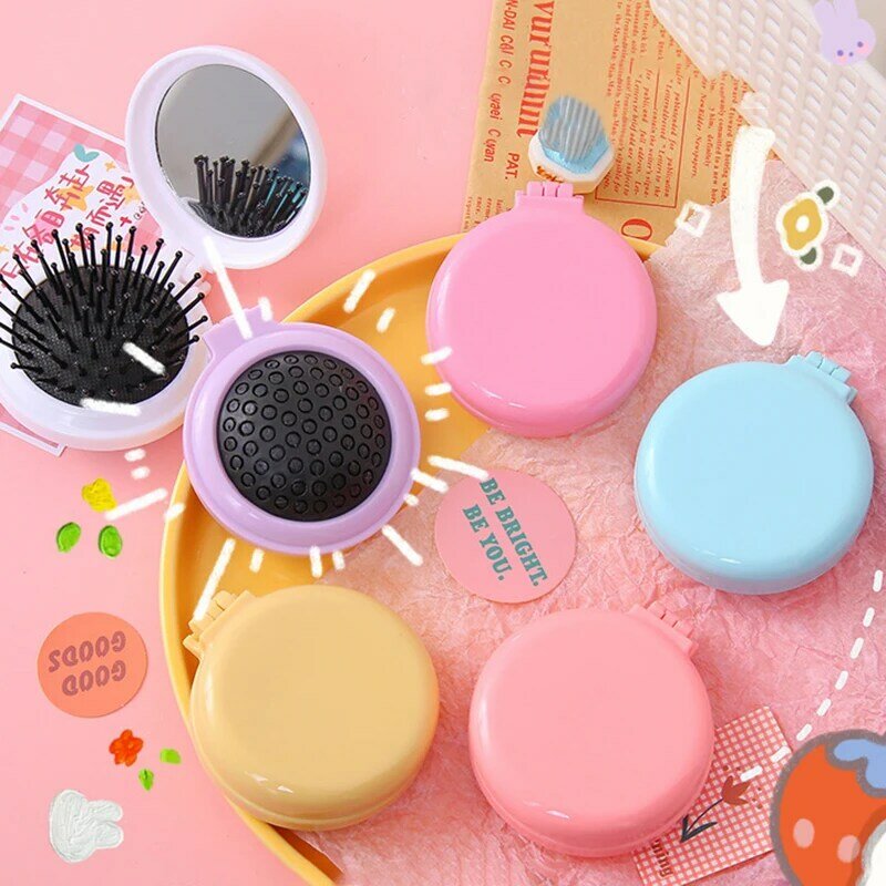 Mini Portable Activity Gym Air Cushion Massage Hairbrush with Mirror Korean Solid Color Soft Cute Hair Brush Comb for Women Baby