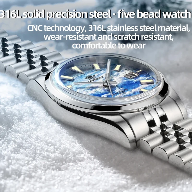 Adpeso AD2041 jam tangan otomatis, jam tangan mekanis otomatis Dial laut Cloud 3D baja tahan karat 100M bercahaya untuk menyelam