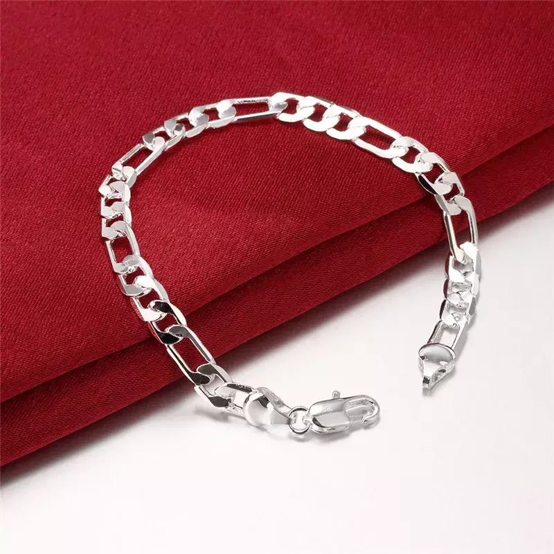 Bracelete de corrente banhado a prata para homens e mulheres, joias clássicas, elegante, bonita, alta qualidade, moda, atacado, 6mm