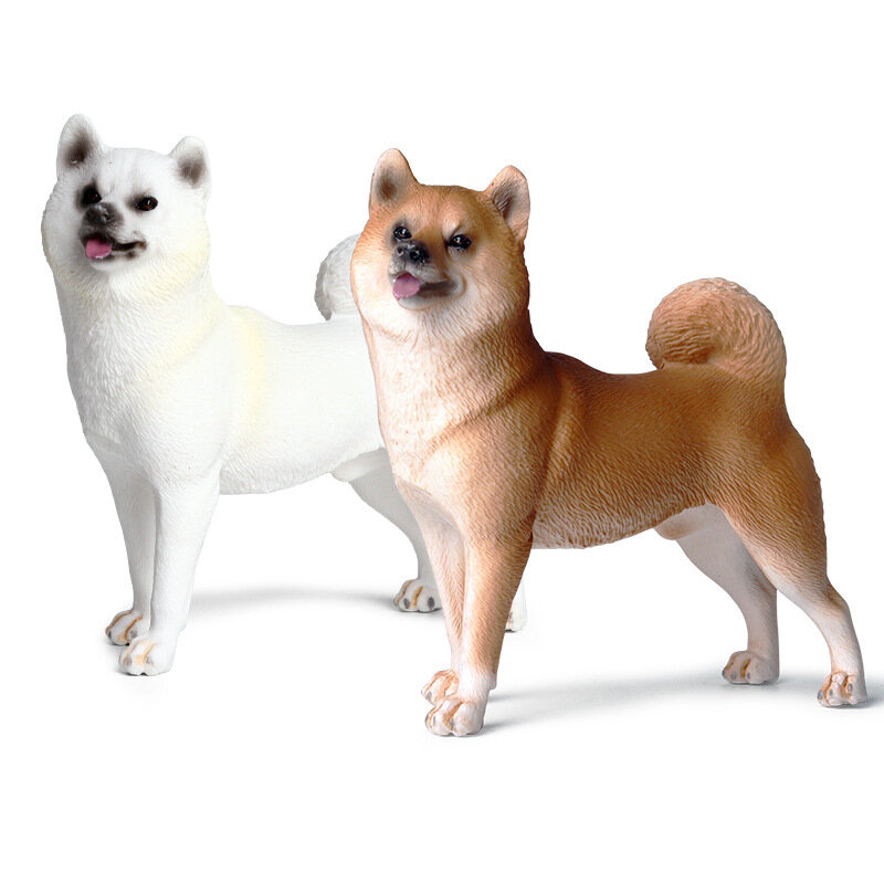 Sólida simulação Modelo Animal Decoração, Chaigou Akita Dog Pet, Plastic Toy Handle