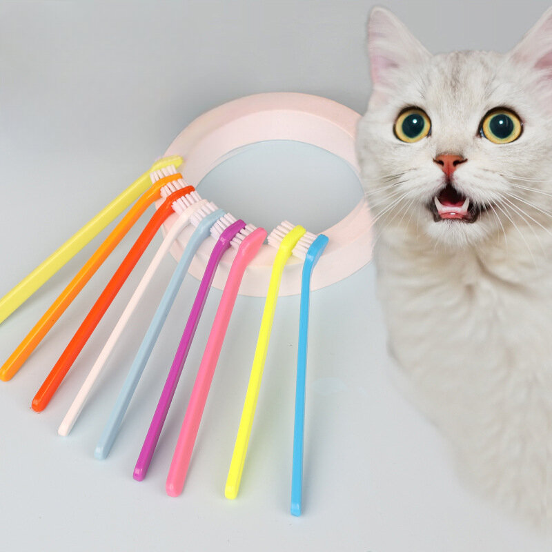 Cepillo de dientes de nailon suave para mascotas, 10 piezas, para gato, cachorro, Kit de limpieza de dientes de perro, cepillo de dientes de raza pequeña