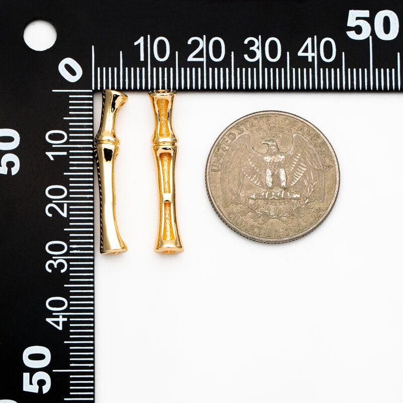 Contas de tubo de bambu para fazer jóias, conjunto de 4 peças, feitas de latão banhado a ouro real, acessórios diy, gb-4067