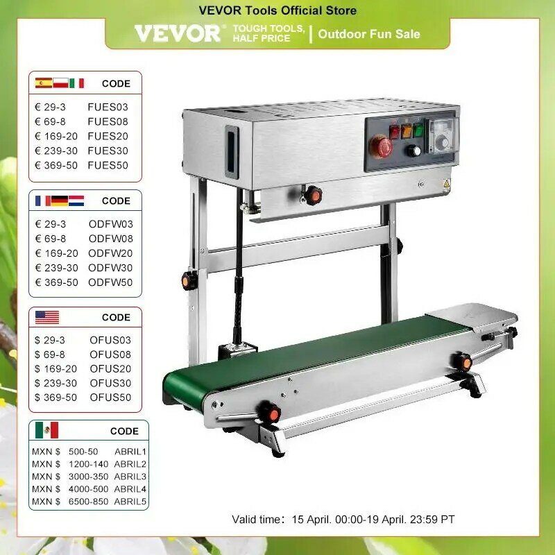 VEVOR FR-770 Continuous Band Sealer Vertical / Horizontal Automatic  Bag Band Sealing Machine for Food Medicine Seeds Packaging