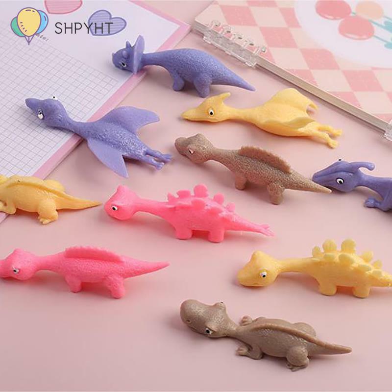 5pcs Catapult Launch Soft Glue Dinosaur Fun Tricky Slingshot Practice Elastic Flying Finger Sticky Decompression Toy