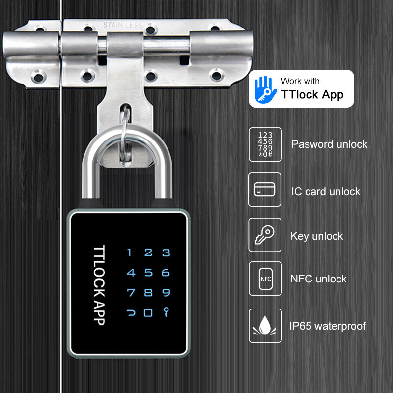 Waterproof TTlock App Password Key NFC M1 Card USB Rechargeable Digital Smart Padlock Bluetooth Support 4 Ways Unlock