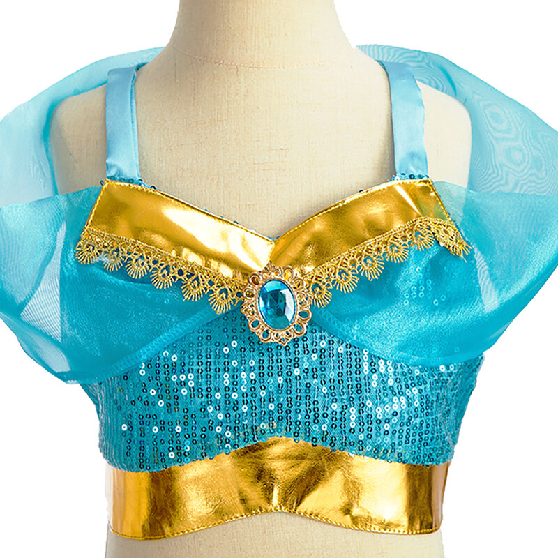 Kids Arabian Princess Dress Girls Halloween Jasmine Costume Children Carnival Cosplay Party Disguise Girl Sequins Pageant Outfit