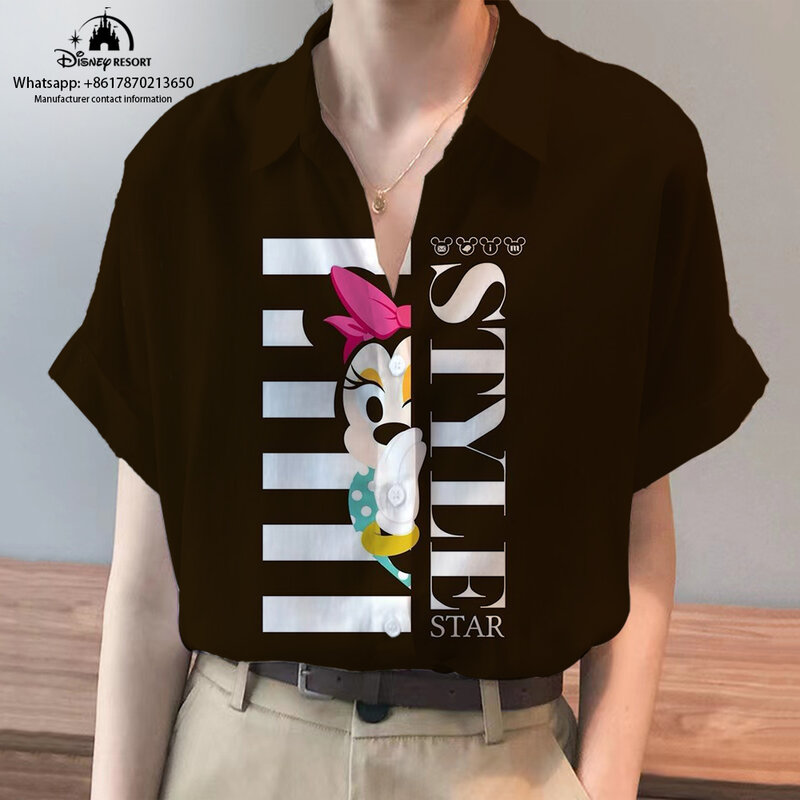디즈니 미키와 미니 애니메이션 반팔 셔츠, 패셔너블한 캐주얼 여성 상의, 스트리트 스타일, 2024 년 여름 신상