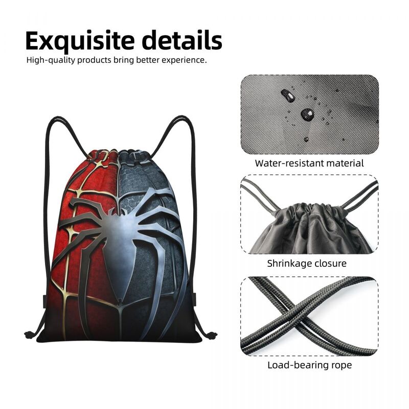 Spider Web Drawstring Backpack Women Men Sport Gym Sackpack Foldable Training Bag Sack