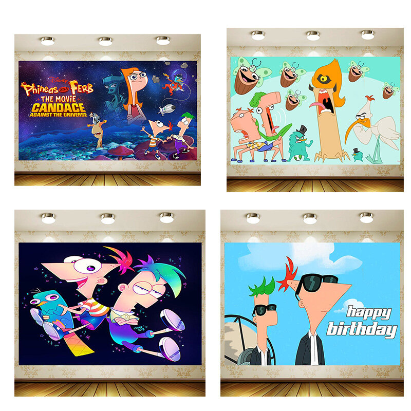 Phineas y Ferb fondo de fiesta de cumpleaños, suministros de decoración, telón de fondo de juego personalizado, pancarta de Baby Shower, decoración de habitación de niño Faovr