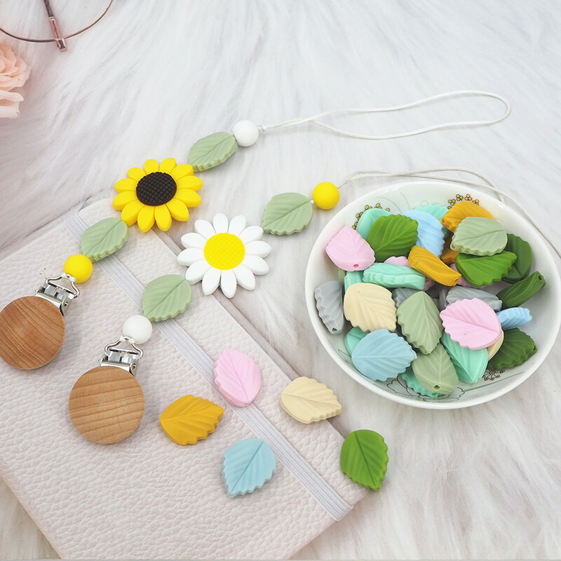 Chenkai – perles en Silicone en forme de feuille, 50 pièces, sans BPA, pour bébé, collier factice à mâcher, sucette, jouet, accessoires