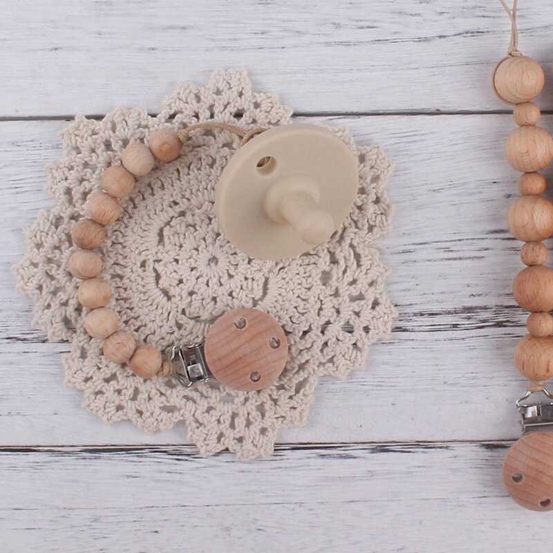 1pc Beech Wood Baby Pacifier Clips Chain BPA-free Wooden Beads Newborn Soother Dummy Nipple Holder Baby Teething Pacifier Chain