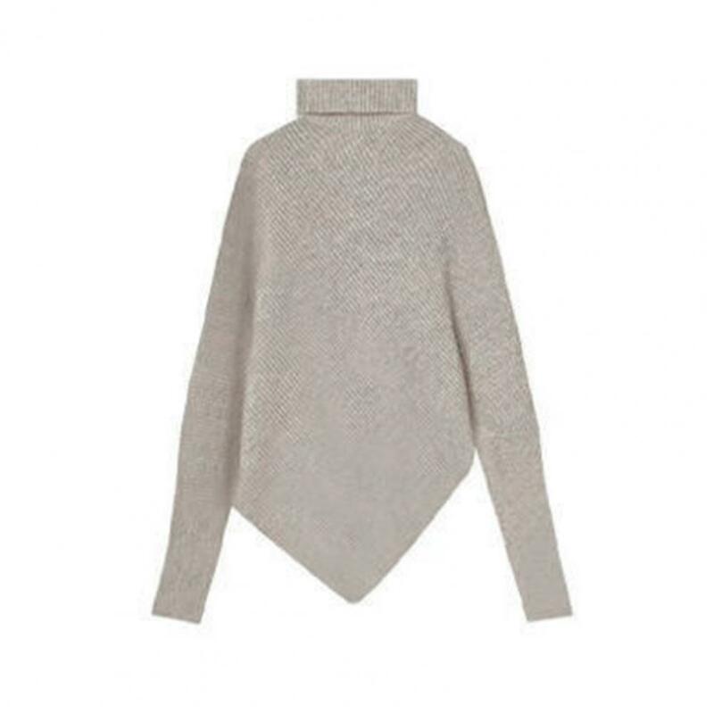 Women Loose Style Sweater Cozy High Collar Bat Sleeve Sweater for Women Warm Soft Irregular Hem Pullover with Elastic Loose Fit