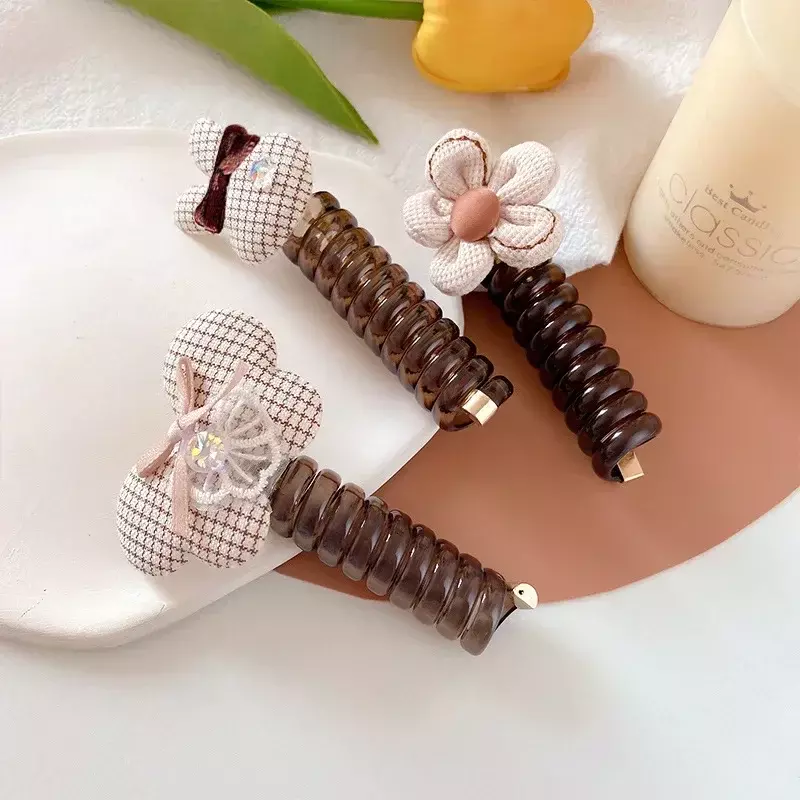 milk coffee color curly phone cord hair ring does not hurt hair, high elastic rubber band,flower hair rope,girl hair accessories