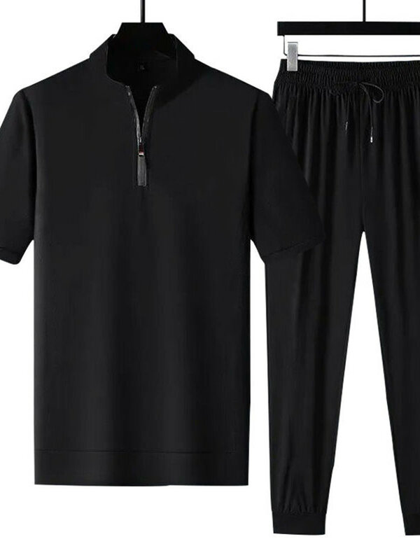 Новинка лета 2024, модная футболка с коротким рукавом, костюм из вискозы, мужской повседневный Непринужденный удобный спортивный костюм большого размера 5XL