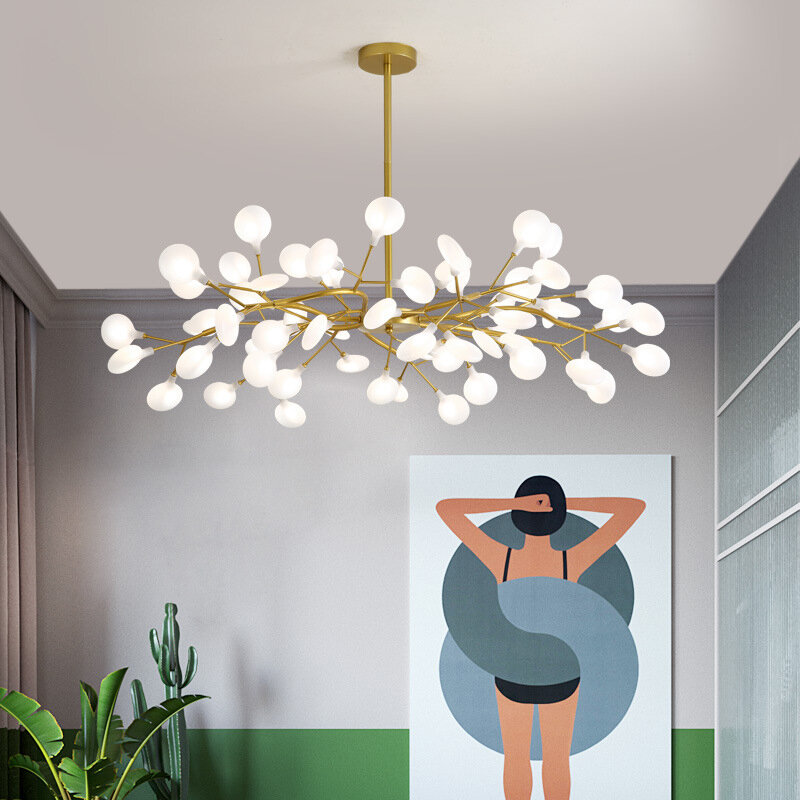 Modern LED Petal Chandelier, Sala de estar, Quarto, Cozinha, Nordic Firefly Lamp, Iluminação Interior, Lustre decorativo de luxo