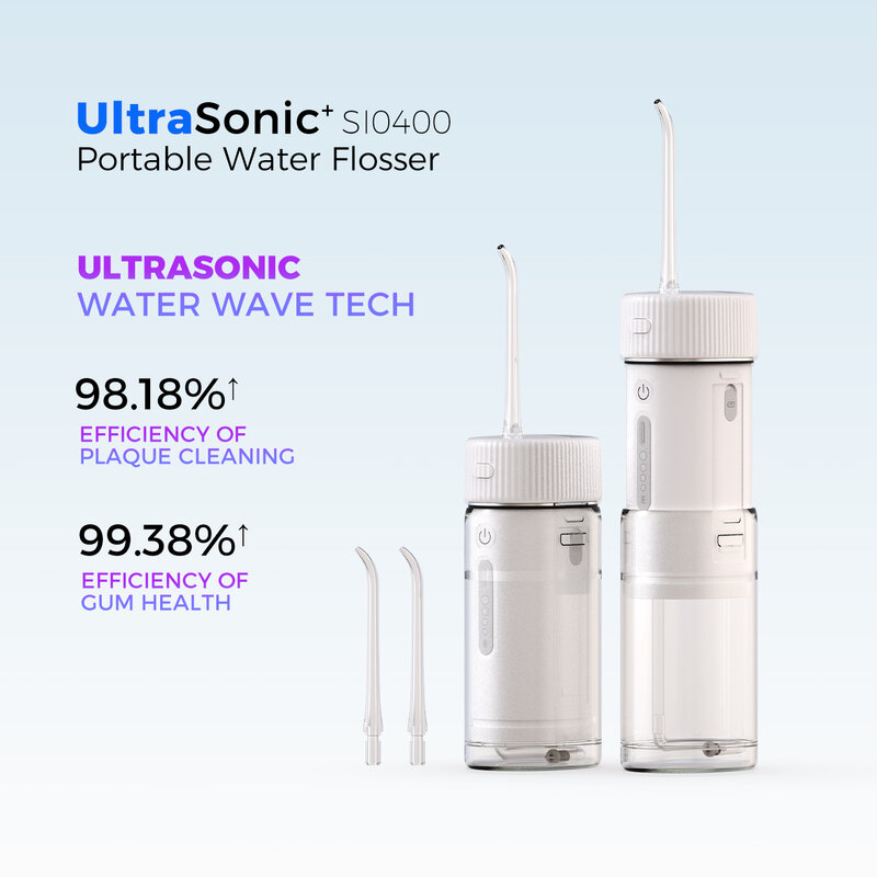 ShineSense SIO400 Water Flosser Dental Oral Irrigator with 4 Modes 4 Nozzles, USB Rechargeable Waterproof for Teeth Whitening