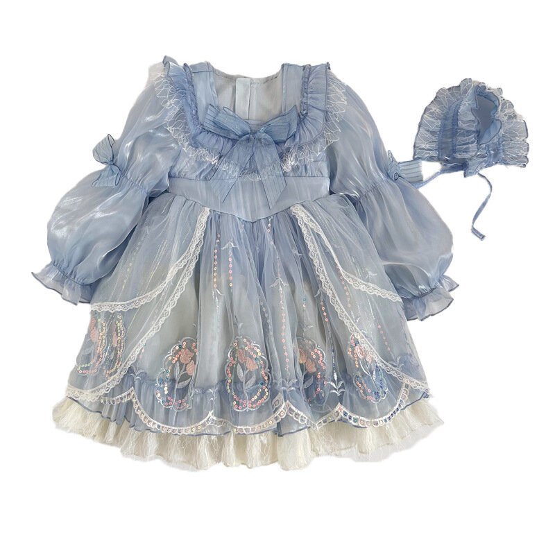Lolita Mädchen Kleid große Kinder Frühling Lolita Prinzessin süße blaue Mädchen Gaze Kleid Liebe Live Cosplay Kleid für Frauen