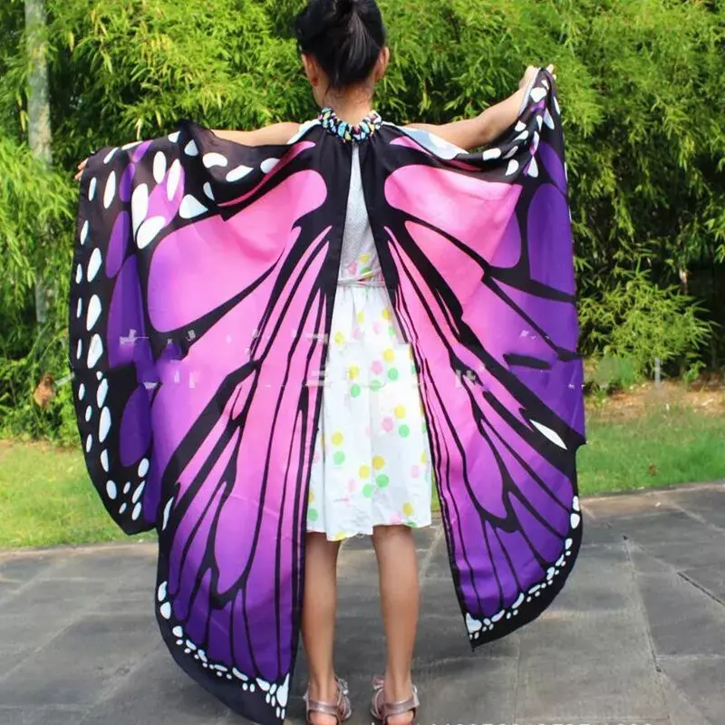 Disfraz de alas de mariposa para niñas, chal de tela suave de Color arcoíris para fiesta de Halloween, venta al por mayor