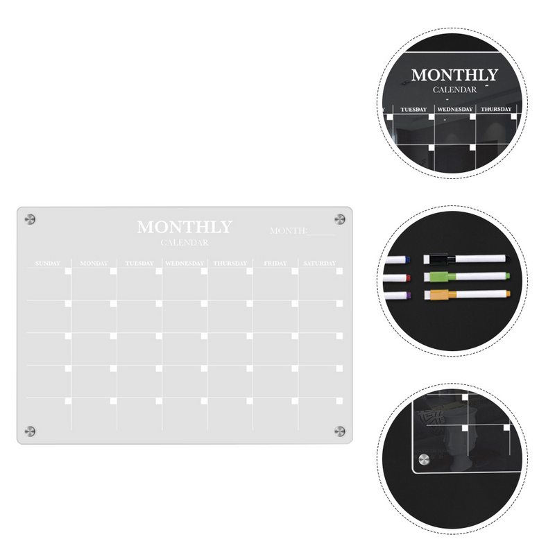 Pizarra blanca magnética para cocina, placa de nevera, borrado en seco, calendario pequeño, práctico, acrílico, horario transparente