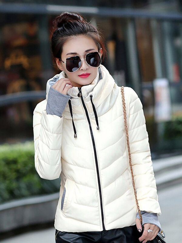 Fitshilling Winter Hooded Cotton Coat Women's Street Clothing Slim Fit Fashion Warm Parkas Women's Clothing Thickened Jacket
