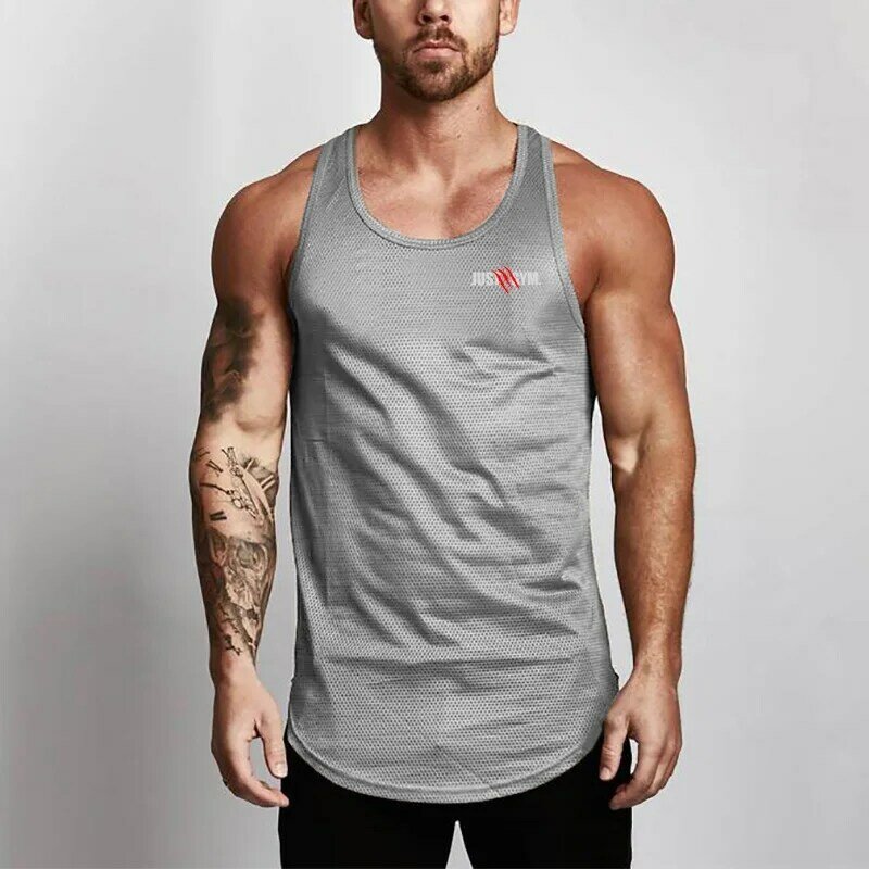 New Fashion Casual Sleeveless Breathable Quick Dry Shirts Gym Bodybuilding Workout Tank Top Men Fitness Slim Fit Mesh Singlet
