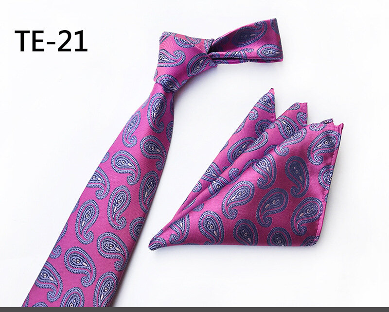 Corbata clásica estampada de 8CM, pañuelo cuadrado de bolsillo, conjunto de 2 piezas para fiesta, oficina, negocios, regalo de boda