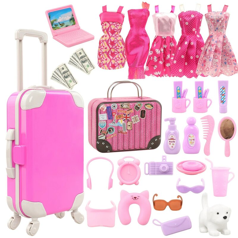 Аксессуары для кукол, одежда, ювелирные изделия, чемодан для багажа, доллар, пластиковые мини-туалетные принадлежности, компьютер для 11,5 дюймовых Барби, шарнирные очки, игрушка