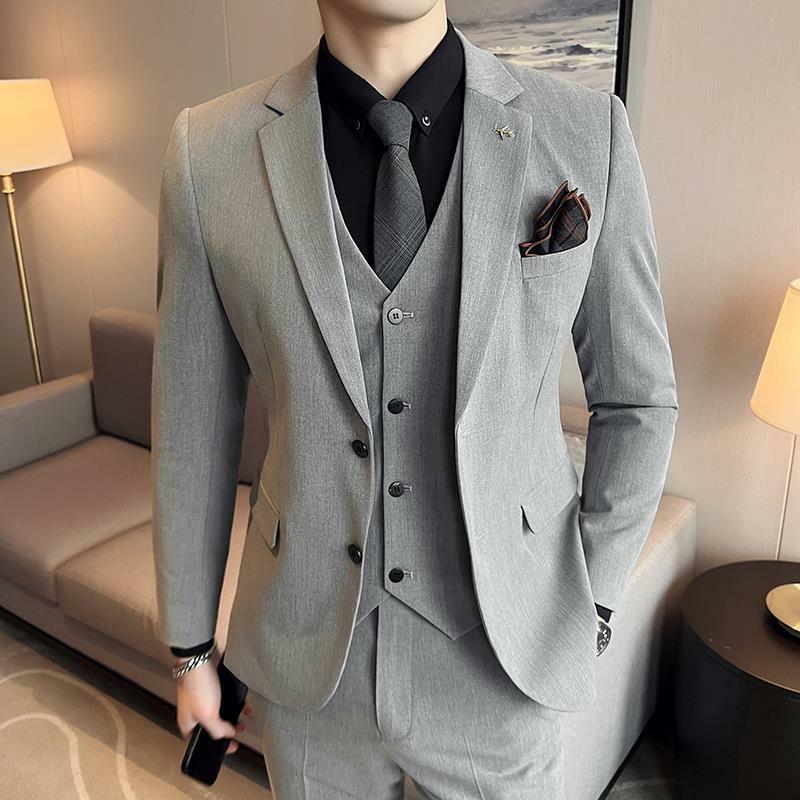 3-B1 Two-button suit, men's high-end dress suit, casual large size slim fit fat man's jacket, groom's suit, three-piece trendy