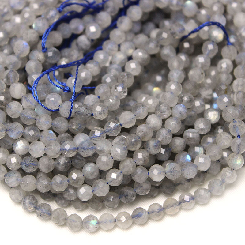 5A Natural Facetada Cinza Labradorite Pedra Solta Spacer Beads para Fazer Jóias DIY Presente Pulseiras 15 ''Minúsculo Pedra Talão 2/3/4mm