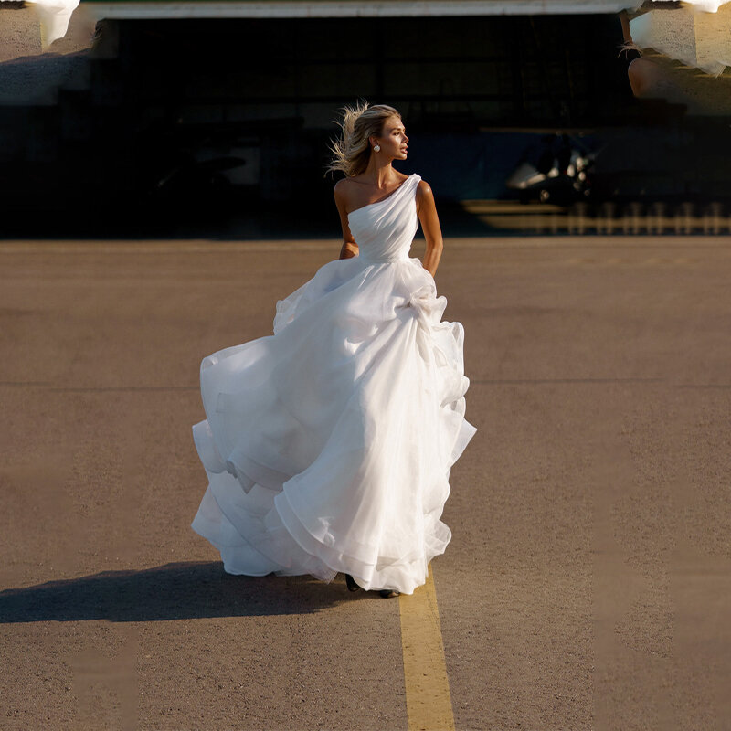 Vestidos De novia De una línea De un hombro, sin mangas, plisado, longitud hasta el suelo, bohemio, playa, talla personalizada