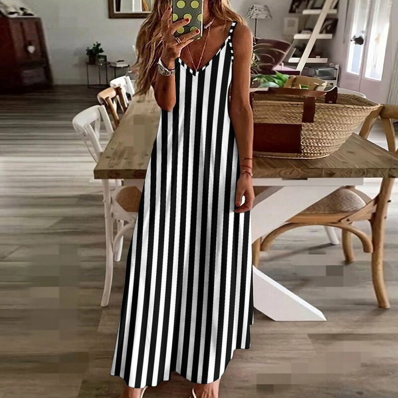 Gaun tanpa lengan bergaris wasit Zebra gaun seksi sensual untuk wanita elegan chic gaun wanita promosi gaun musim panas wanita